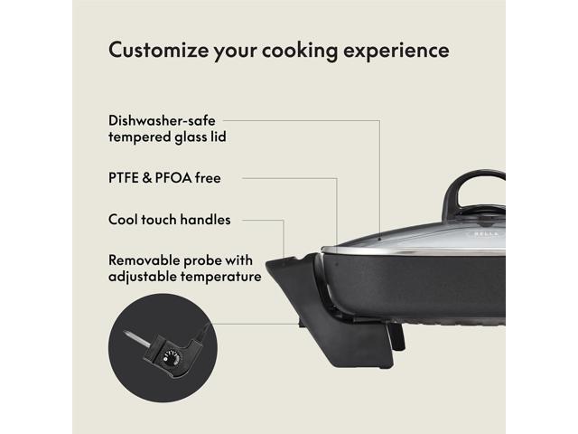BELLA Electric Skillet and Frying Pan with Glass Lid, Nonstick Coating, Cool Touch Handles, Removable Heating Probe, Dishwasher Safe, 12 x 12 inch,...