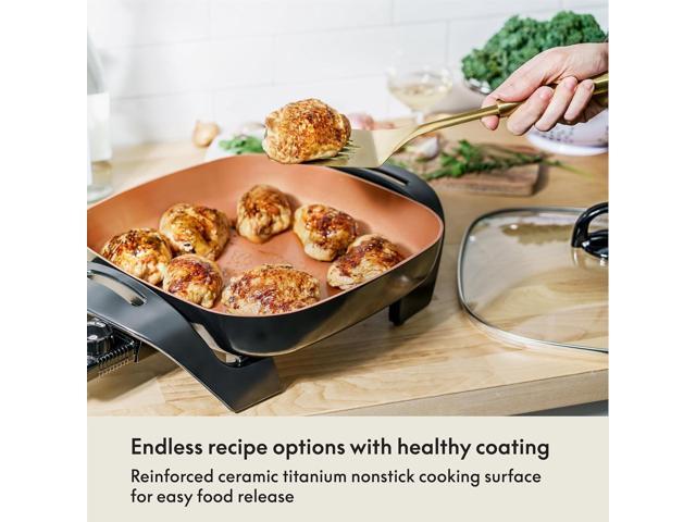 BELLA Electric Skillet and Frying Pan with Glass Lid, Nonstick Coating, Cool Touch Handles, Removable Heating Probe, Dishwasher Safe, 12 x 12 inch,...