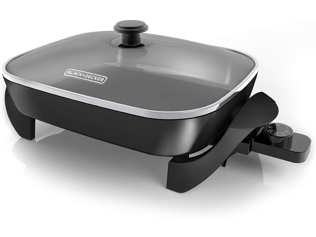 BLACK+DECKER Electric Skillet, Variable Temperature Control, Nonstick Cooking Surface, Dishwasher Safe, Tempered Glass Lid, 12'x15'