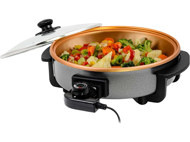 OVENTE 12 Inch Electric Skillet and Frying Pan with Nonstick Coating, 1400W Power, Adjustable Temperature Control, Tempered Glass Lid with Vent and...
