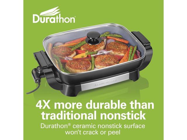 Hamilton Beach Electric Skillet with PFAS-Free Durathon Ceramic Coating, Removable 12x15 Pan, Adjustable Temperature, Reversible Design, Tempered...