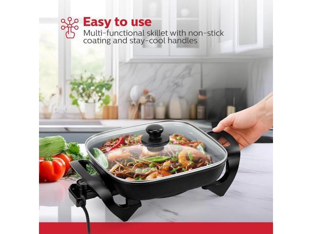 Holstein Housewares 12-Inch Electric Skillet - 1400W Electric Pan with Adjustable Temperature Control, PFOA-Free Non-Stick Coating, Cool-Touch...