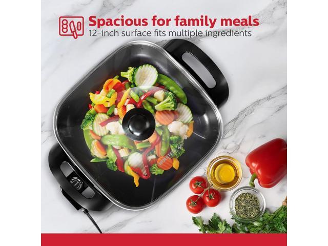 Holstein Housewares 12-Inch Electric Skillet - 1400W Electric Pan with Adjustable Temperature Control, PFOA-Free Non-Stick Coating, Cool-Touch...