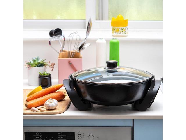 Moss & Stone Round Nonstick Electric Skillet With Lid, Aluminum 12x12 Inch Electric Frying Pan 5Qt, Nonstick Cooking Surface, Adjustable...