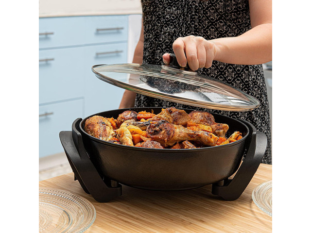 Moss & Stone Round Nonstick Electric Skillet With Lid, Aluminum 12x12 Inch Electric Frying Pan 5Qt, Nonstick Cooking Surface, Adjustable...