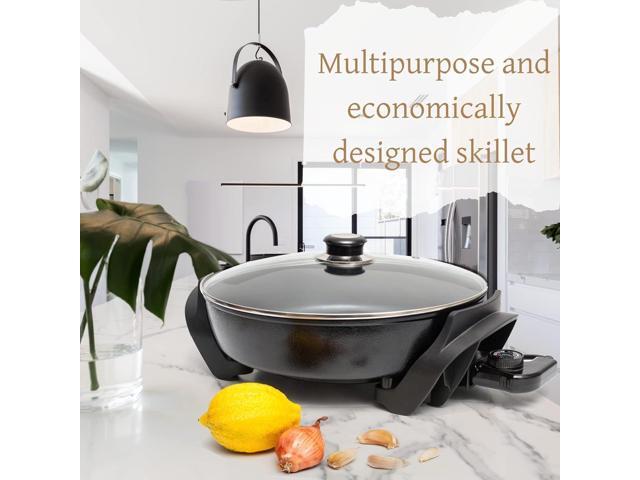 Moss & Stone Round Nonstick Electric Skillet With Lid, Aluminum 12x12 Inch Electric Frying Pan 5Qt, Nonstick Cooking Surface, Adjustable...