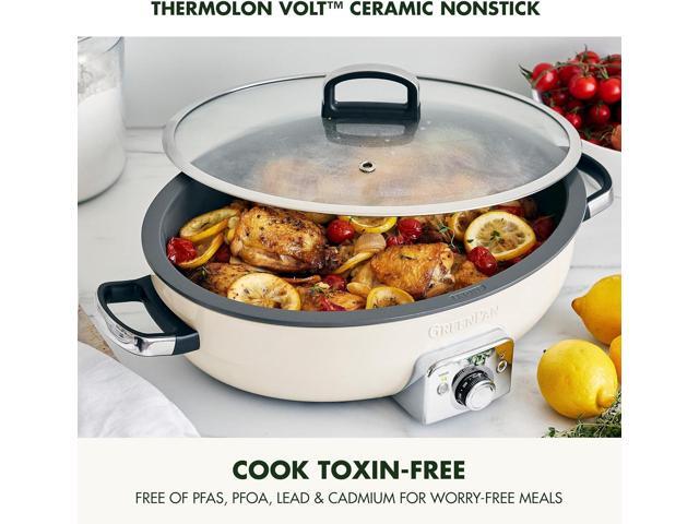 GreenPan Elite 5.5QT Electric Oval Skillet, PFAS-Free Ceramic Nonstick, 1800 Watt, Dishwasher Safe Lid & Removable Crock, Adjustable Temp Control...