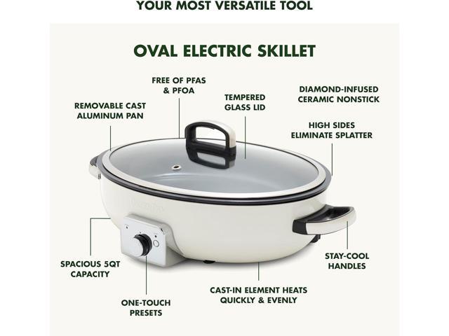 GreenPan Elite 5.5QT Electric Oval Skillet, PFAS-Free Ceramic Nonstick, 1800 Watt, Dishwasher Safe Lid & Removable Crock, Adjustable Temp Control...