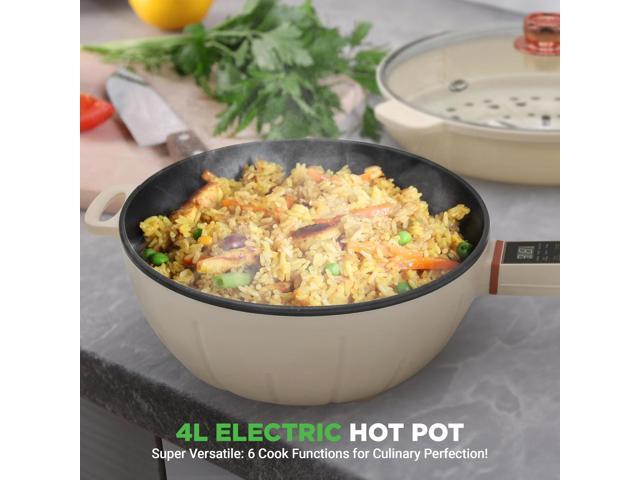 NutriChef 2 In 1 Electric Frying Pan & Steamer 8 Quarts Portable Non-Stick Skillet for Cooking Durable Heat Safe Handle Touch Control Panel ...