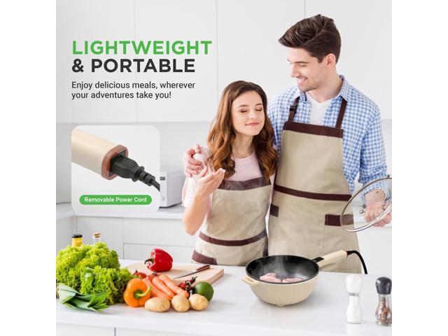 NutriChef 2 In 1 Electric Frying Pan & Steamer 8 Quarts Portable Non-Stick Skillet for Cooking Durable Heat Safe Handle Touch Control Panel ...