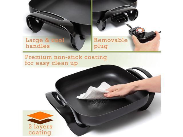 Moss & Stone Square Nonstick Electric Skillet With Lid, Aluminum 12x12 Inch Electric Frying Pan 5Qt, Nonstick Cooking Surface, Adjustable...