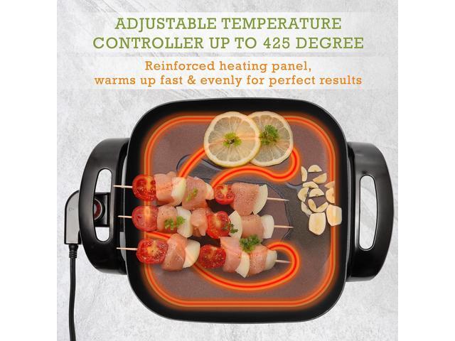 Moss & Stone Square Nonstick Electric Skillet With Lid, Aluminum 12x12 Inch Electric Frying Pan 5Qt, Nonstick Cooking Surface, Adjustable...