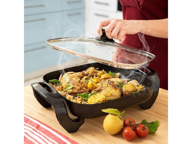 Moss & Stone Square Nonstick Electric Skillet With Lid, Aluminum 12x12 Inch Electric Frying Pan 5Qt, Nonstick Cooking Surface, Adjustable...