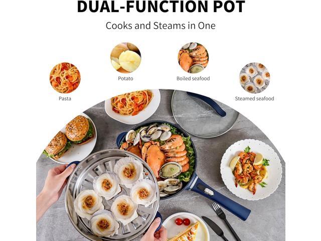 Non-Stick Electric Hot Pot 3-Quart with Steamer & Multi-Cooker Electric Stir Fry Pan & Wok, 1200W for Sizzling Ramen, Soup, Stir-Fry Dorm,...