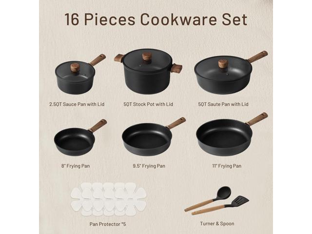 CAROTE Nonstick Pots and Pans, Induction Cookware Set 16pcs Kitchen Cooking Sets, Pot and Pan Non Stick w/Frying pan (PFOS, PFOA Free)