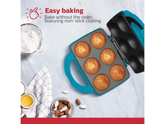 Holstein Housewares Non-Stick Cupcake Maker, Teal - Makes 6 Cupcakes, Muffins, Cinnamon Buns - Birthdays, Holidays, and More