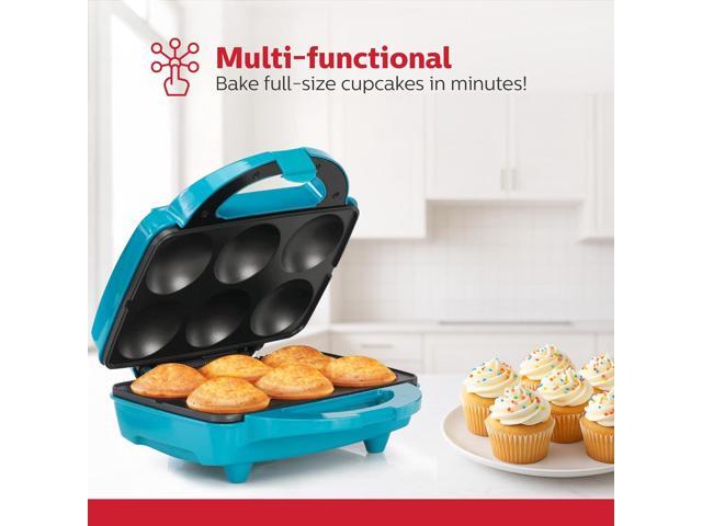 Holstein Housewares Non-Stick Cupcake Maker, Teal - Makes 6 Cupcakes, Muffins, Cinnamon Buns - Birthdays, Holidays, and More