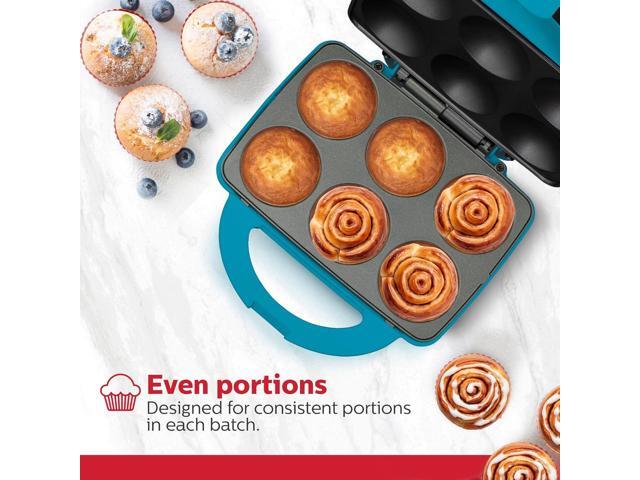 Holstein Housewares Non-Stick Cupcake Maker, Teal - Makes 6 Cupcakes, Muffins, Cinnamon Buns - Birthdays, Holidays, and More