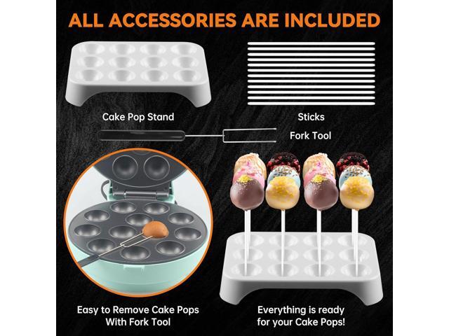Baker's Friend Cake Pop Maker Machine Set with Cake Pop Stand, Sticks & Fork Tool, 12 Cake Pops Capacity, Aquamarine