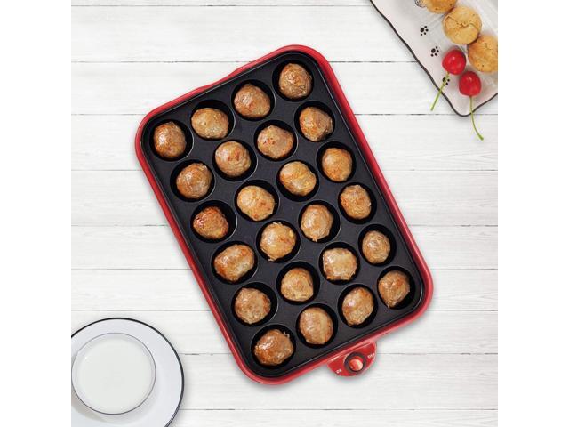 Multifunction Nonstick Baking Maker with 3 Interchangeable Baking Plates for Fried Eggs, Fried Steak, Takoyaki, Cake Pops, Grill Maker, RED-1