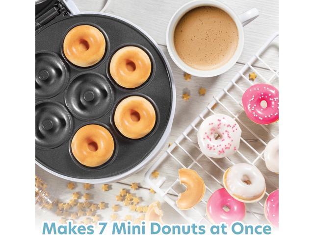 Mini Donut Maker- Electric NonStick Surface Makes 7 Small Doughnuts- Decorate Frost Ice Your Own for Kid Friendly Baked Dessert Treat- Unique...