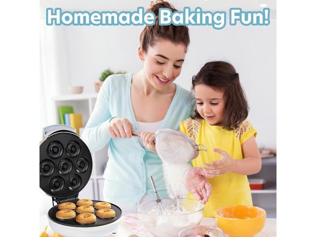 Mini Donut Maker- Electric NonStick Surface Makes 7 Small Doughnuts- Decorate Frost Ice Your Own for Kid Friendly Baked Dessert Treat- Unique...