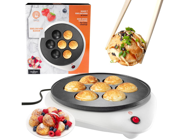 MasterChef Electric Ebelskiver Maker Delicious Homemade Japanese Takoyaki, Donut Holes, Cake Pops, Octopus Balls, Aebleskivers, Danish- Nonstick...