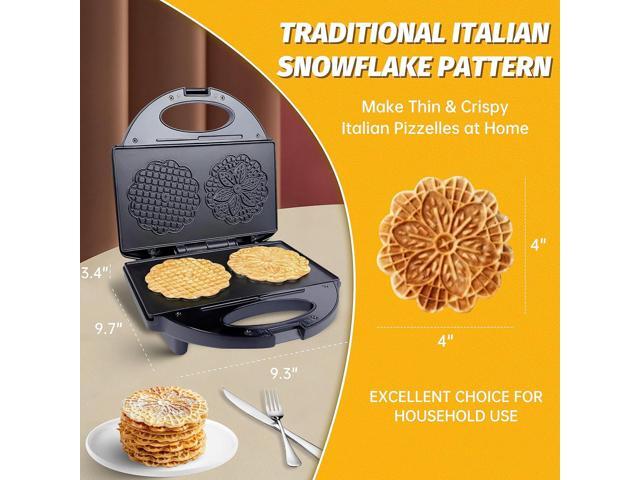 Pizzelle Maker with Non-Stick Coating, Electric Pizzelle Cookie Baker Press with Snowflake Pattern, Make Two 4 Inch Traditional Italian Waffle...