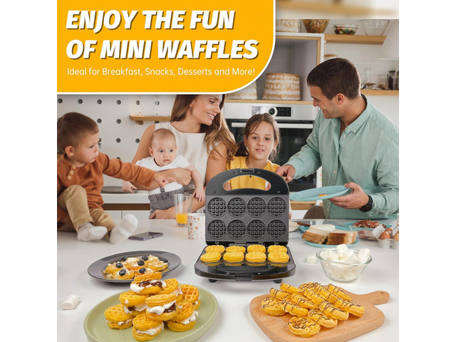 Mini Waffle Maker Machine, Small Waffle Bites Maker for Kids, Makes 8 x 2 Tiny Waffle Bites, Ideal for Breakfast, Snacks, Desserts and More