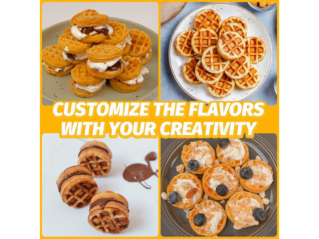 Mini Waffle Maker Machine, Small Waffle Bites Maker for Kids, Makes 8 x 2 Tiny Waffle Bites, Ideal for Breakfast, Snacks, Desserts and More