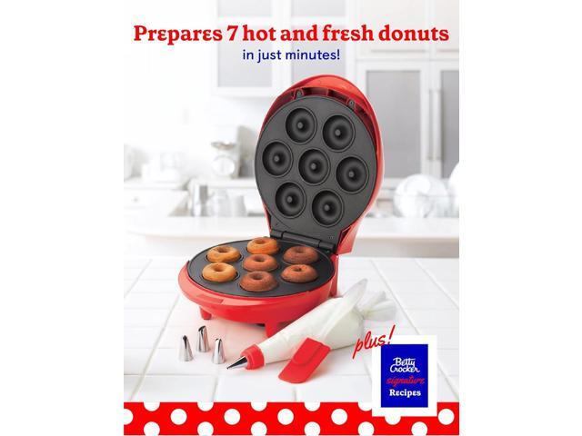 BETTY CROCKER Donut Maker, Mini Donut Maker with Nonstick Surface, Mini Donut Maker Machine with Cool Touch Handle & Makes 7 Delicious Fresh Donuts...