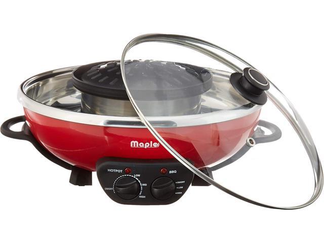 Maple Enjoy Suki Electric Hot Pot Shabu with Korean BBQ Grill - 2 in 1 - Separate Temperature Control - Enjoy Thai Korean Chinese Vietnamese Hot...