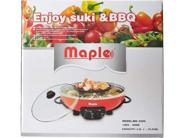 Maple Enjoy Suki Electric Hot Pot Shabu with Korean BBQ Grill - 2 in 1 - Separate Temperature Control - Enjoy Thai Korean Chinese Vietnamese Hot...