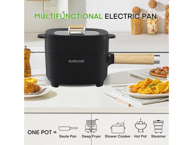 Audecook Hot Pot Electric 2L, Cermic Glaze Non-Stick Frying Pan 8 Inch, Portable Travel Cooker for Ramen/Steak/Fried Rice/Oatmeal/Soup, with Dual...