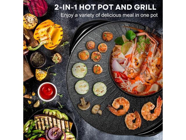 OVENTE Electric Hot Pot and Grill Combo, 2-in-1 Portable Countertop Cooker with Temperature Control Perfect for Korean BBQ, Shabu Shabu and Soup...