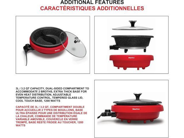 Starfrit The Rock Dual-Sided Electric Hot Pot - 3L - Rock. Tec Non-Stick - Variable Temperature Control - 1200W