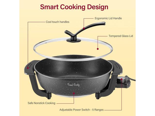 Food Party Electric Hot Pot Skillet Hotpot Pot Electric Cooker Shabu Shabu Pot 110V Non-Stick 6L BPA FREE Fondue Chinese Hot Pot