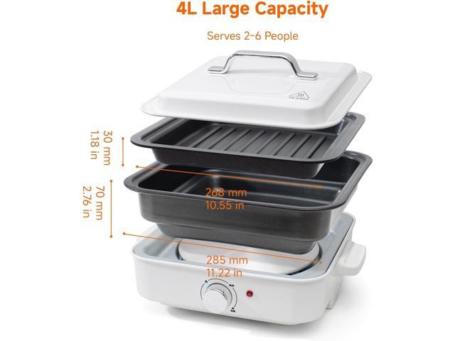 2-in-1 Electric Hot Pot, 4L Non-Stick Portable Shabu Pot with Grill Pan & Removable Pot, Non-stick Ceramic Oil Coating, Multi-Power Control...