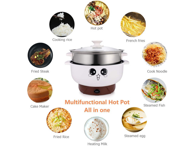 4-IN-1 Multifunction Electric Cooker Skillet Grill Pot Wok Electric Hot Pot for Noodles Cook Rice Fried Stew Soup Steamed Fish Boiled Egg Small...