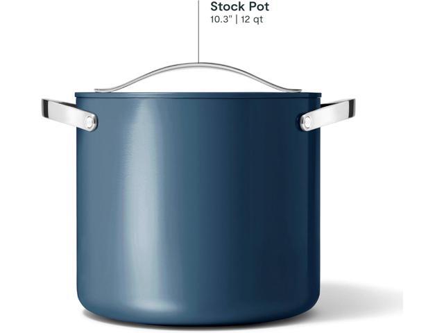 Caraway Stock Pot - 12 Qt Ceramic Coated With Lid - Free From Forever Chemicals - Large for Bigger Batches - Navy