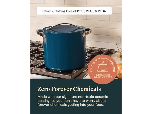 Caraway Stock Pot - 12 Qt Ceramic Coated With Lid - Free From Forever Chemicals - Large for Bigger Batches - Navy