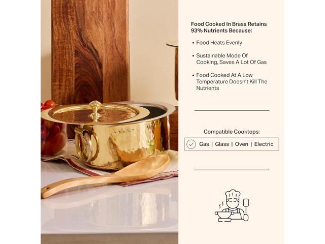 P-TAL Brass Stock Pot with Lid Naturally Nonstick and Toxin Free Pasta Pot Multipurpose Cooking Pot, PFOA and PTFE Free (1 Quart)