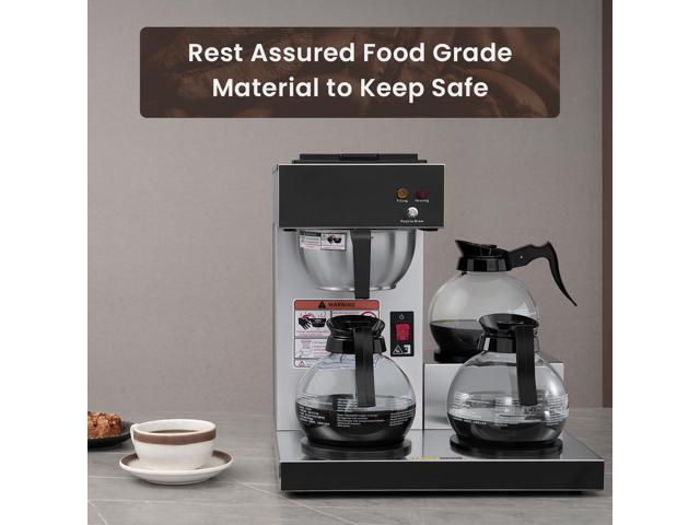 SYBO 12-Cup Commercial Coffee Maker, Pour Over Drip Coffee Maker Brewer with 3 Lower Warmers and 3 Glass Decanters, Stainless Steel Cafetera