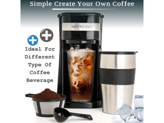Mixpresso Personal Single Serve Coffee Maker & 14oz Travel Mug, Drip Small Coffee Maker & Tumbler, Auto Shut Off & Reusable Filter, Works with...