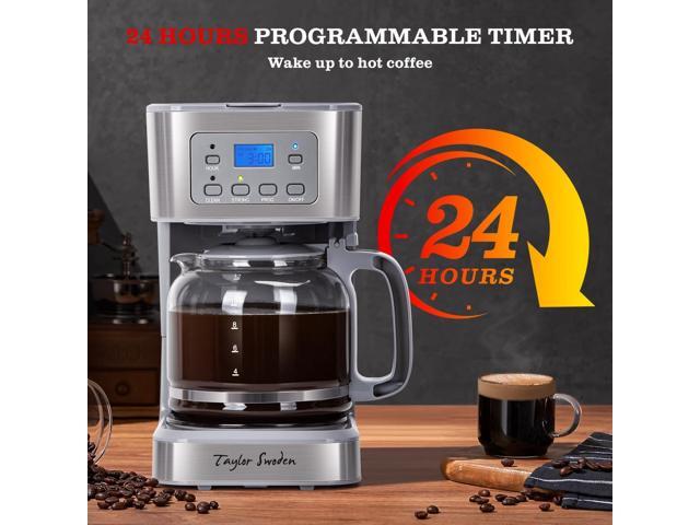Taylor Swoden 12-Cup Programmable Coffee Maker, Regular & Strong Brew Drip Coffee Machine for Home and Office, Glass Carafe, Pause & Serve, Auto...