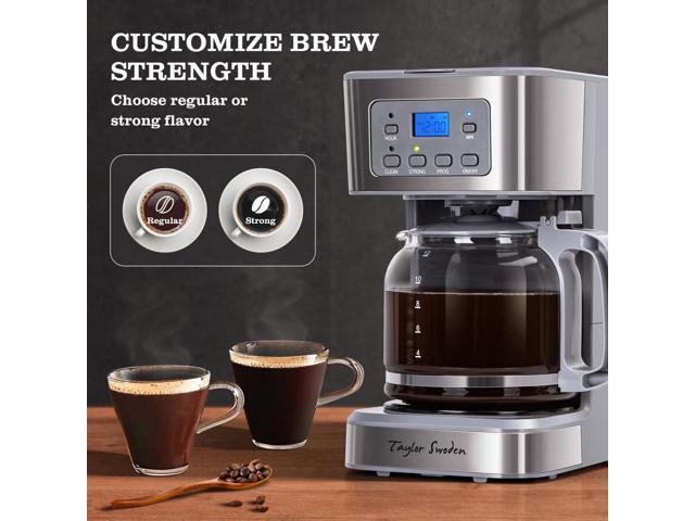 Taylor Swoden 12-Cup Programmable Coffee Maker, Regular & Strong Brew Drip Coffee Machine for Home and Office, Glass Carafe, Pause & Serve, Auto...