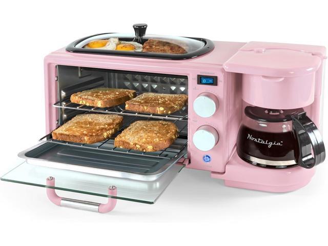 Nostalgia 3-in-1 Retro Breakfast Station - Includes 5 Cup Coffee Maker, Non-Stick Ceramic Griddle, and 4-Slice Toaster Oven - Built-In Timer,...