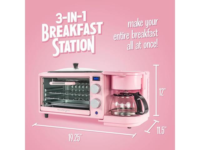 Nostalgia 3-in-1 Retro Breakfast Station - Includes 5 Cup Coffee Maker, Non-Stick Ceramic Griddle, and 4-Slice Toaster Oven - Built-In Timer,...