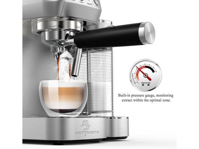 Cappuccino Coffee Machine with Automatic Milk Frother, Compact Espresso Machine with Pressure Gauge, Stainless Steel Cappuccino Maker with for...