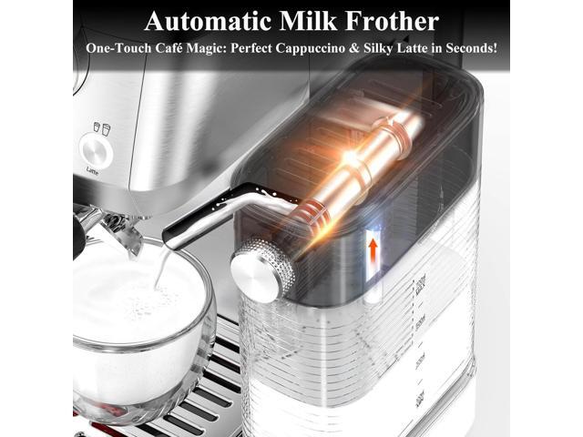 Cappuccino Coffee Machine with Automatic Milk Frother, Compact Espresso Machine with Pressure Gauge, Stainless Steel Cappuccino Maker with for...